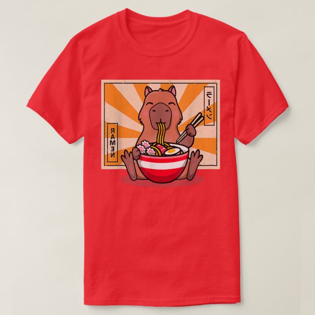 Camiseta Cute Capybara Comiendo Ramen Divertido animal Anim (Diseño del anverso)