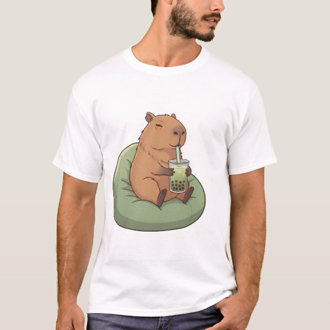 Camiseta Cute Capybara Drinking Matcha Boba Tea Kawaii Gift (Anverso)