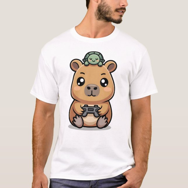 Camiseta Cute Capybara Gamer Anime Turtle Kawaii Gaming  (Anverso)