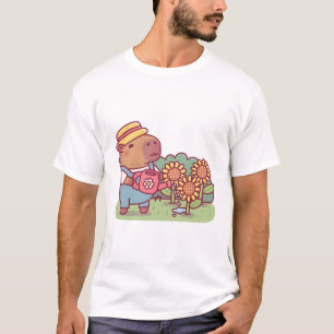 Camiseta Cute Capybara Gardener Waters Planta de girasoles