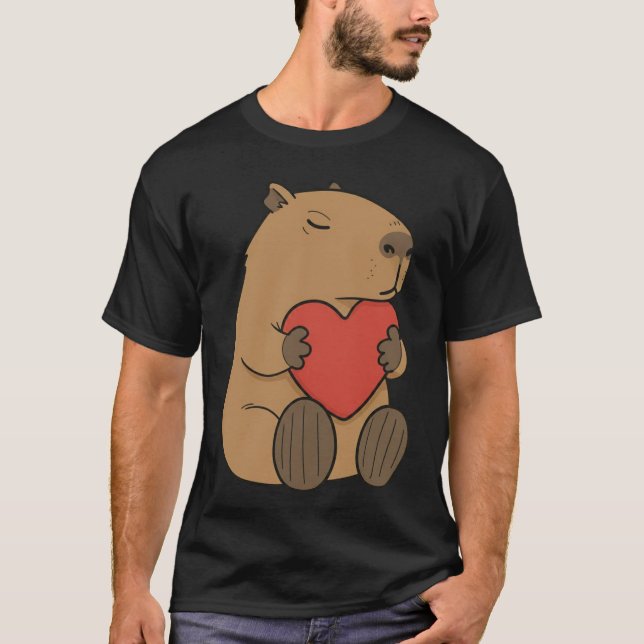 Camiseta Cute Capybara Hugging Heart Valentine (Anverso)