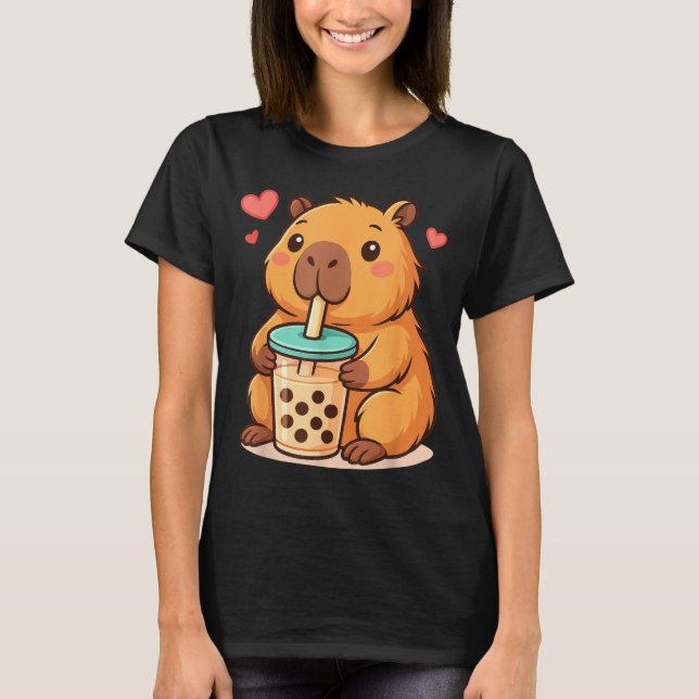 Camiseta Cute Capybara Kawaii Anime Drinking Bubble Tea Lov (Anverso)