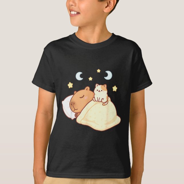 Camiseta Cute Capybara Kawaii Sleep Pajamas Sleepybara Cat  (Anverso)