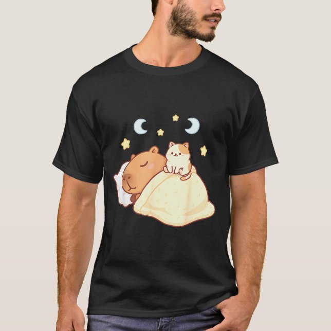 Camiseta Cute Capybara Kawaii Sleep Pajamas Sleepybara Cat  (Anverso)