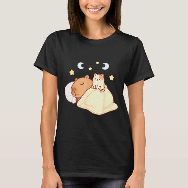 Camiseta Cute Capybara Kawaii Sleep Pajamas Sleepybara Cat  (Anverso)