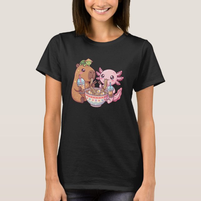 Camiseta Cute Capybara Pink Axolotl Ramen Turtle Bubble Tea (Anverso)