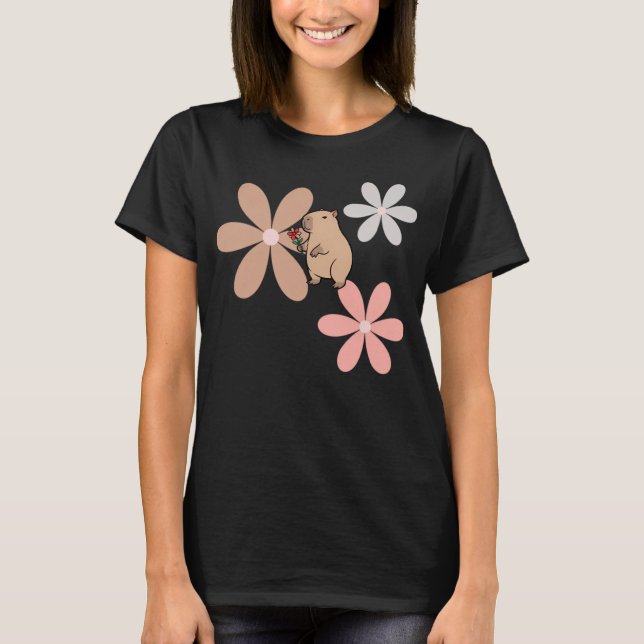 Camiseta  Cute Capybara With Flower  (Anverso)