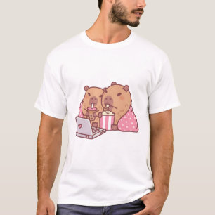 Camiseta Cute Capybaras Chillando Junto Con Popcorn Y