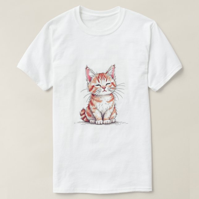 Camiseta Cute Cartoon Cat Digital Illustration in Hand-Draw (Diseño del anverso)