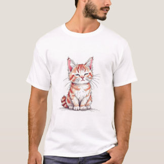 Camiseta Cute Cartoon Cat Digital Illustration in Hand-Draw