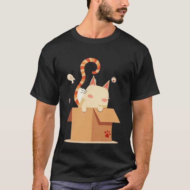 Camiseta Cute Cartoon Cat Peeking Out of Cardboard Box (Anverso)
