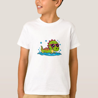 Camiseta Cute Cartoon Dinosaur Swimming with Sunglasses