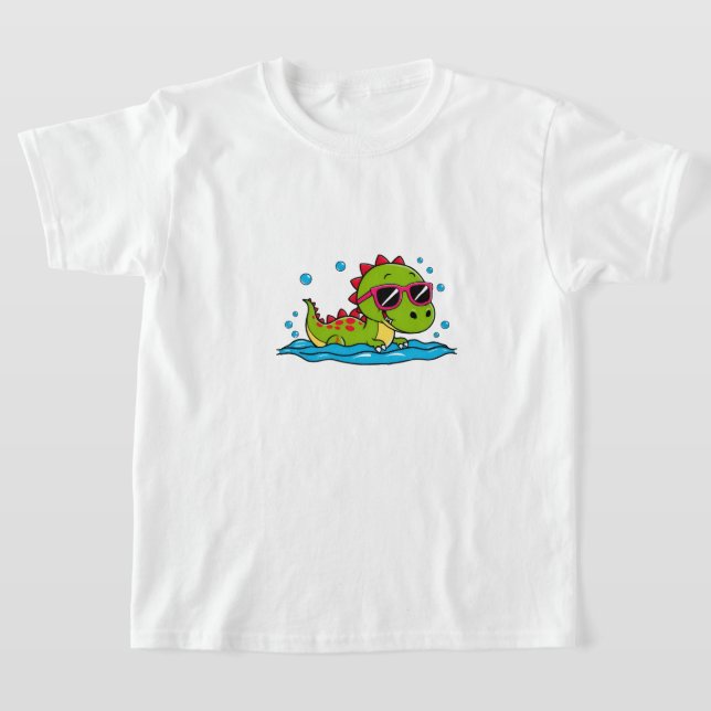 Camiseta Cute Cartoon Dinosaur Swimming with Sunglasses  (Distribución)