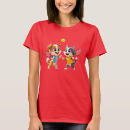 Camiseta Cute Cartoon Dog and Cat Playing Padel Tennis – Fu