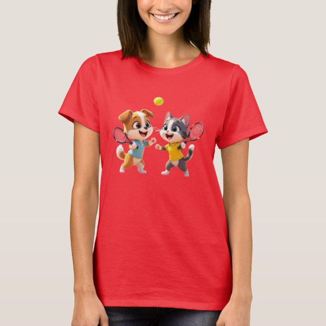 Camiseta Cute Cartoon Dog and Cat Playing Padel Tennis – Fu (Anverso)