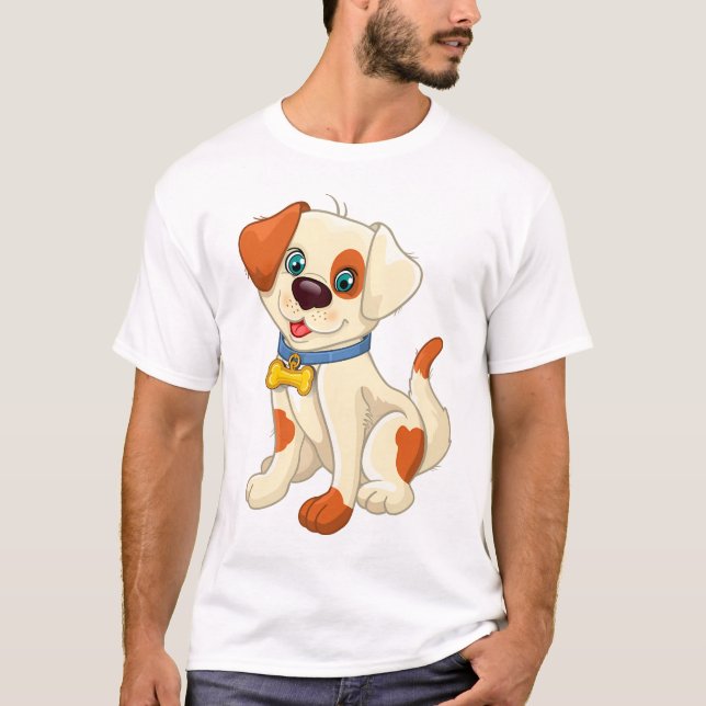 Camiseta Cute Cartoon Dog with Blue Collar (Anverso)