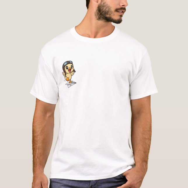 Camiseta Cute Cartoon Duck Pilot Flying on Paper Airplane (Anverso)