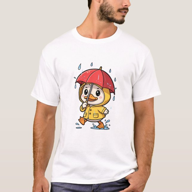 Camiseta Cute Cartoon Duck Walking in Rain (Anverso)