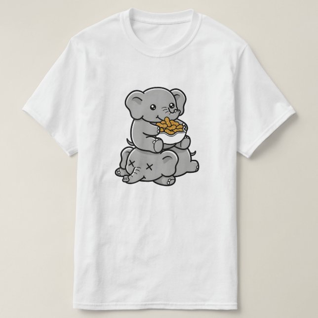 Camiseta Cute Cartoon Elephants Eating Peanuts Fun Art (Diseño del anverso)