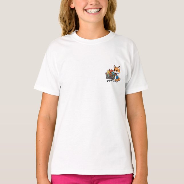 Camiseta Cute Cartoon Fox Pushing Shopping Cart (Anverso)