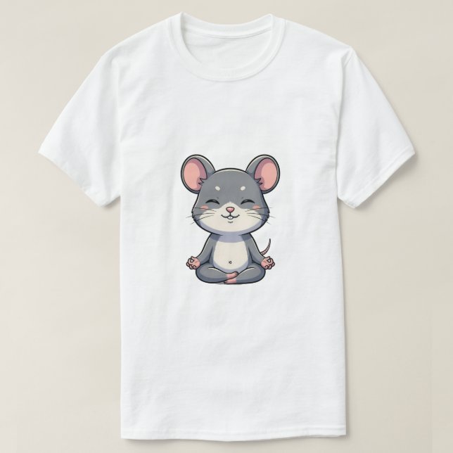 Camiseta Cute Cartoon Grey Mouse Meditating in Lotus Pose (Diseño del anverso)