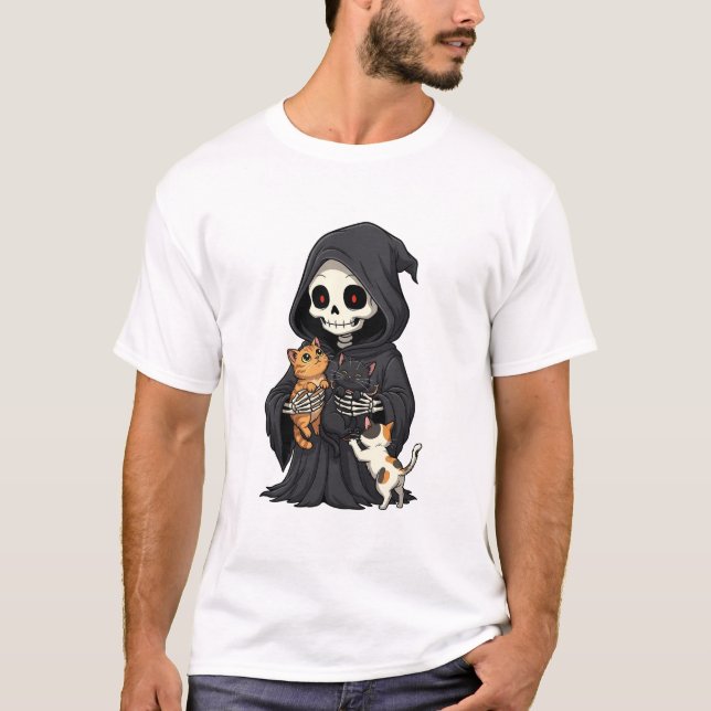 Camiseta Cute Cartoon Grim Reaper Hugging (Anverso)