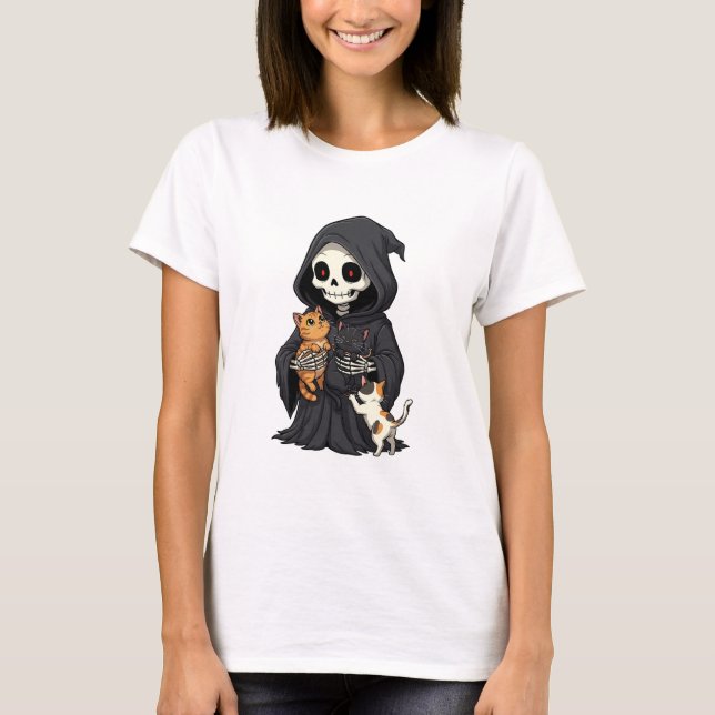 Camiseta Cute Cartoon Grim Reaper Hugging (Anverso)