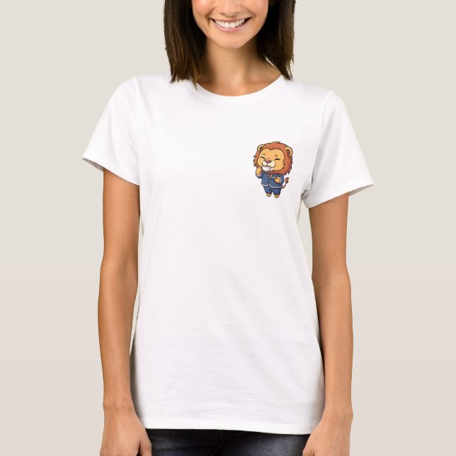 Camiseta Cute Cartoon Lion Businessman Mascot Drinking Tea (Anverso)