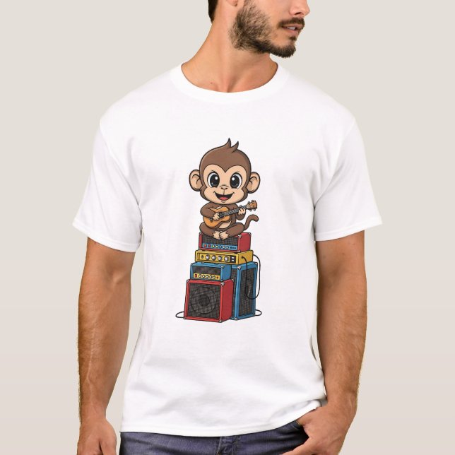 Camiseta Cute Cartoon Monkey Musician Playing Ukulele (Anverso)