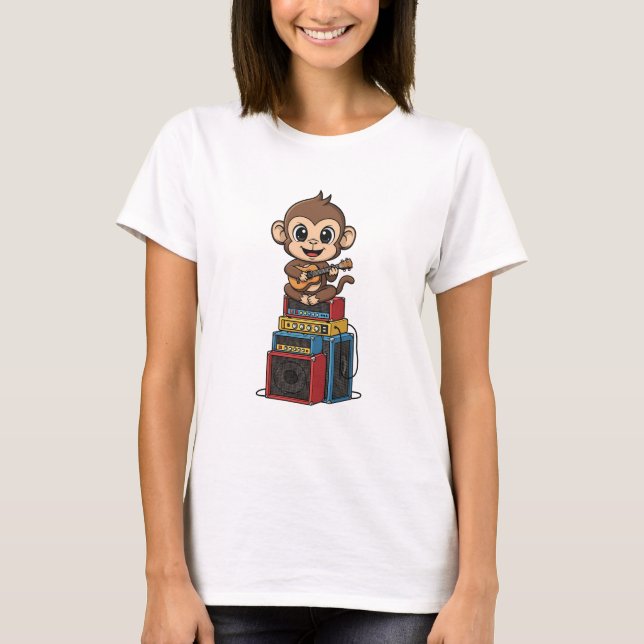 Camiseta Cute Cartoon Monkey Musician Playing Ukulele (Anverso)
