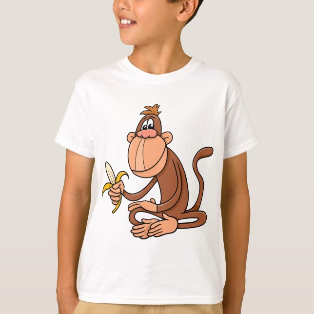 Camiseta Cute Cartoon Monkey with Banana Funny Animal (Anverso)