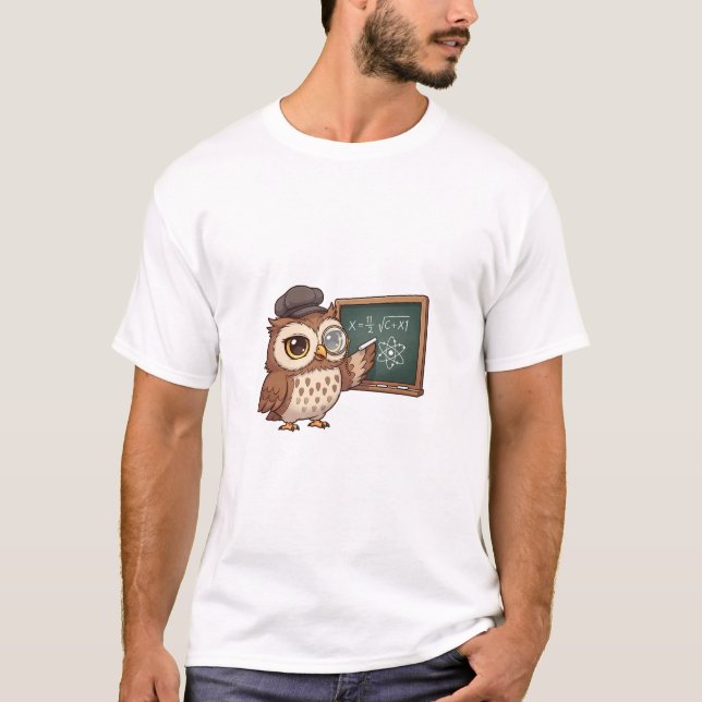 Camiseta Cute Cartoon Owl Professor Wearing Monocle (Anverso)