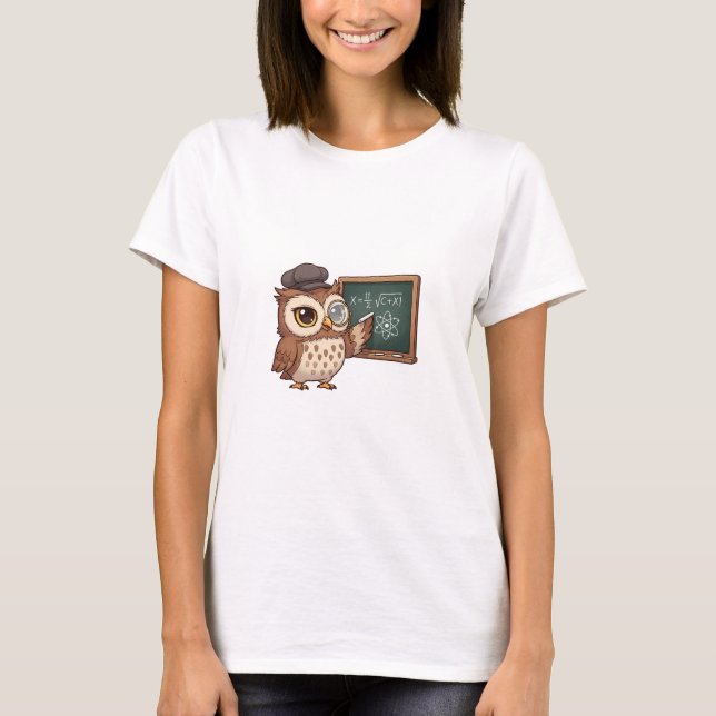 Camiseta Cute Cartoon Owl Professor Wearing Monocle (Anverso)