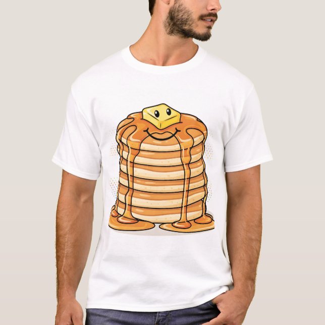 Camiseta Cute Cartoon Pancake Stack with Smiling Face and S (Anverso)