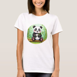Camiseta Cute Cartoon Panda en Parche de Bambú