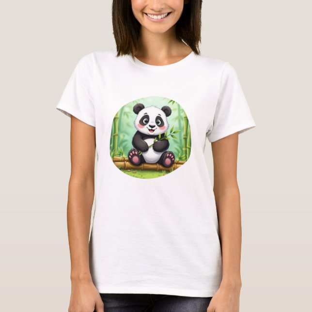 Camiseta Cute Cartoon Panda en Parche de Bambú (Anverso)