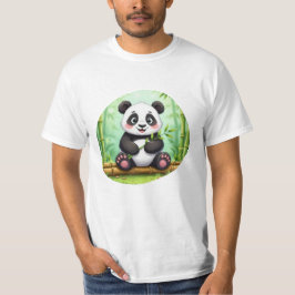 Camiseta Cute Cartoon Panda en Parche de Bambú