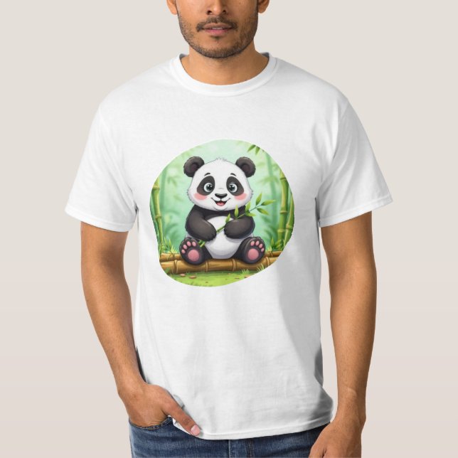 Camiseta Cute Cartoon Panda en Parche de Bambú (Anverso)