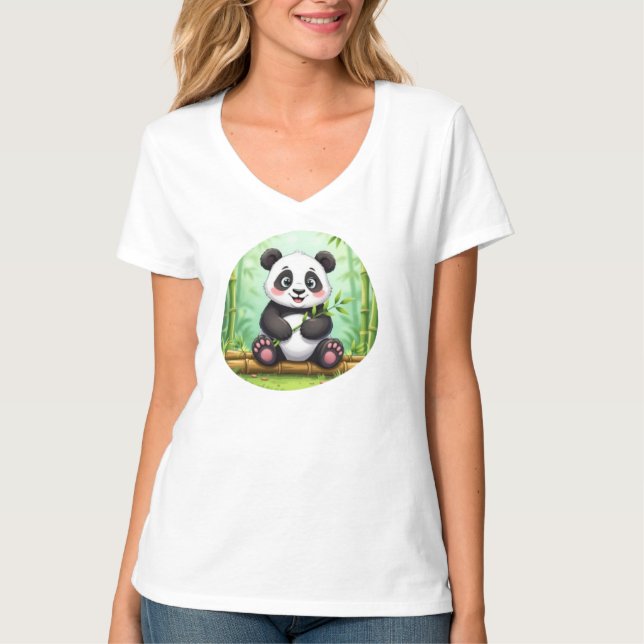 Camiseta Cute Cartoon Panda en Parche de Bambú (Anverso)