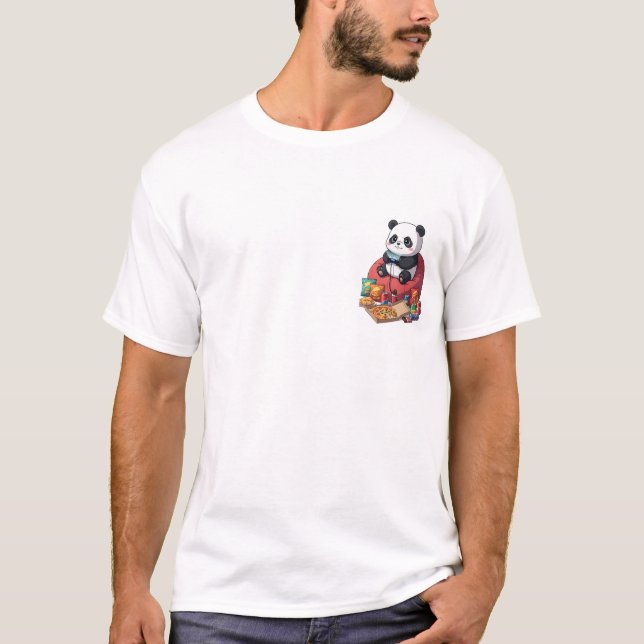Camiseta Cute Cartoon Panda Gamer Playing on Beanbag (Anverso)
