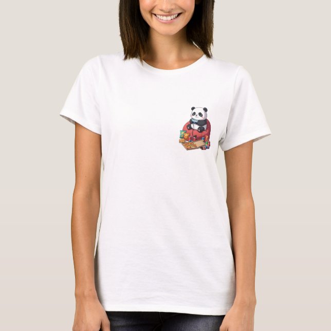 Camiseta Cute Cartoon Panda Gamer Playing on Beanbag (Anverso)