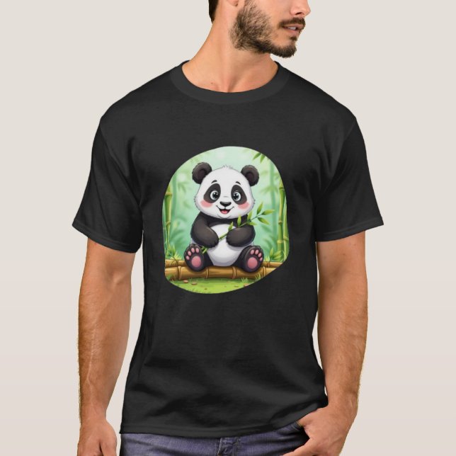 Camiseta Cute Cartoon Panda on Bamboo Patch (Anverso)