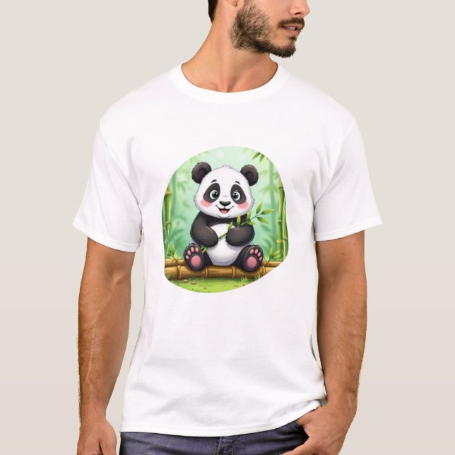 Camiseta Cute Cartoon Panda on Bamboo Patch (Anverso)
