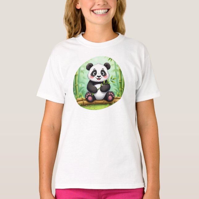 Camiseta Cute Cartoon Panda on Bamboo Patch (Anverso)