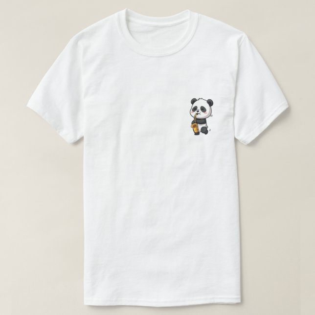 Camiseta Cute Cartoon Panda Playing Golden Saxophone (Diseño del anverso)