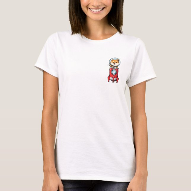 Camiseta Cute Cartoon Shiba Inu Astronaut Riding Red Rocket (Anverso)