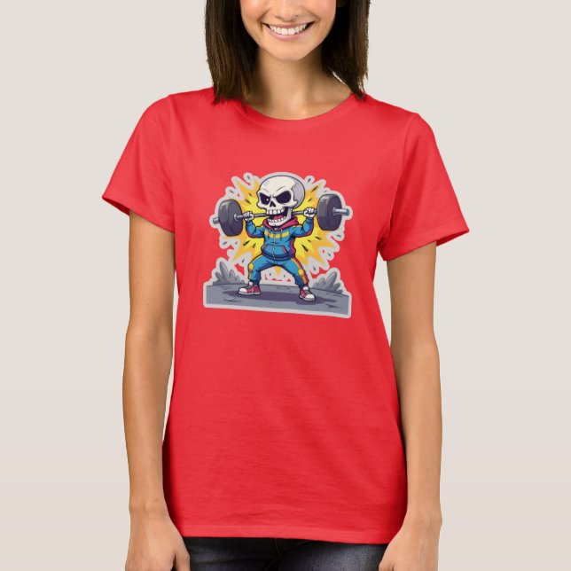 Camiseta “Cute Cartoon Skeleton Weightlifter • Funny Gym Ba (Anverso)