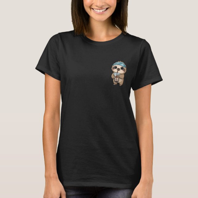 Camiseta Cute Cartoon Sloth Drinking Iced Coffee (Anverso)