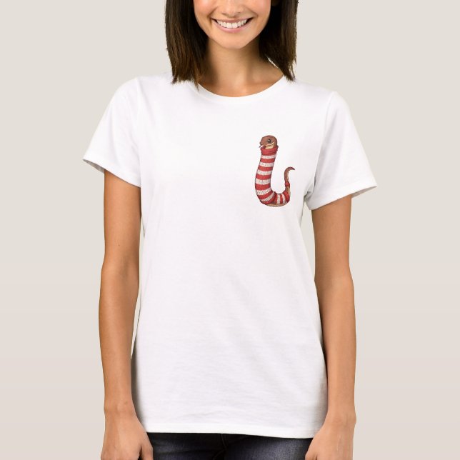 Camiseta Cute Cartoon Snake Wearing Red and White (Anverso)