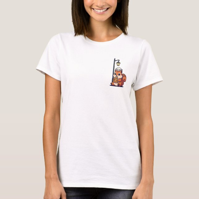 Camiseta Cute Cartoon Squirrel Chef Eating Pizza (Anverso)